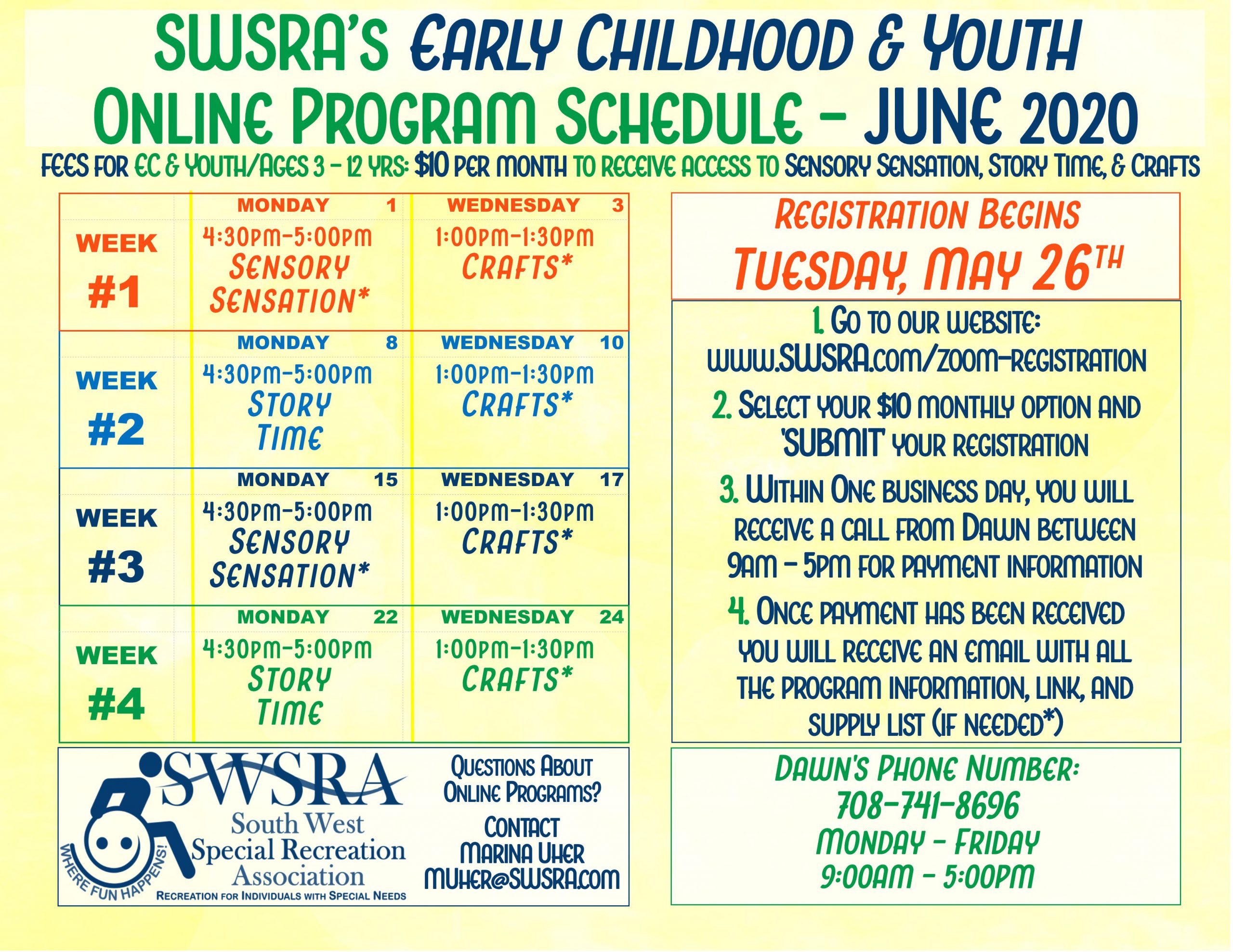 SWSRA’s Online Program Schedule to Worth School District 127
